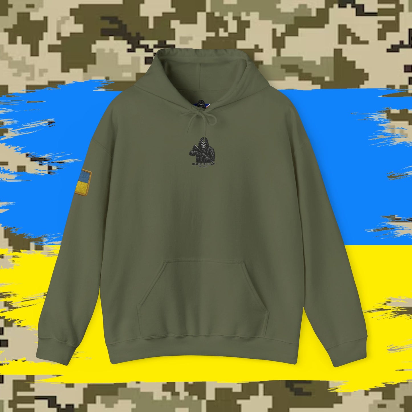 Reaper Tactical - Patriotic warrior (Ukraine) Hoodie, for the warfighter and operators.
