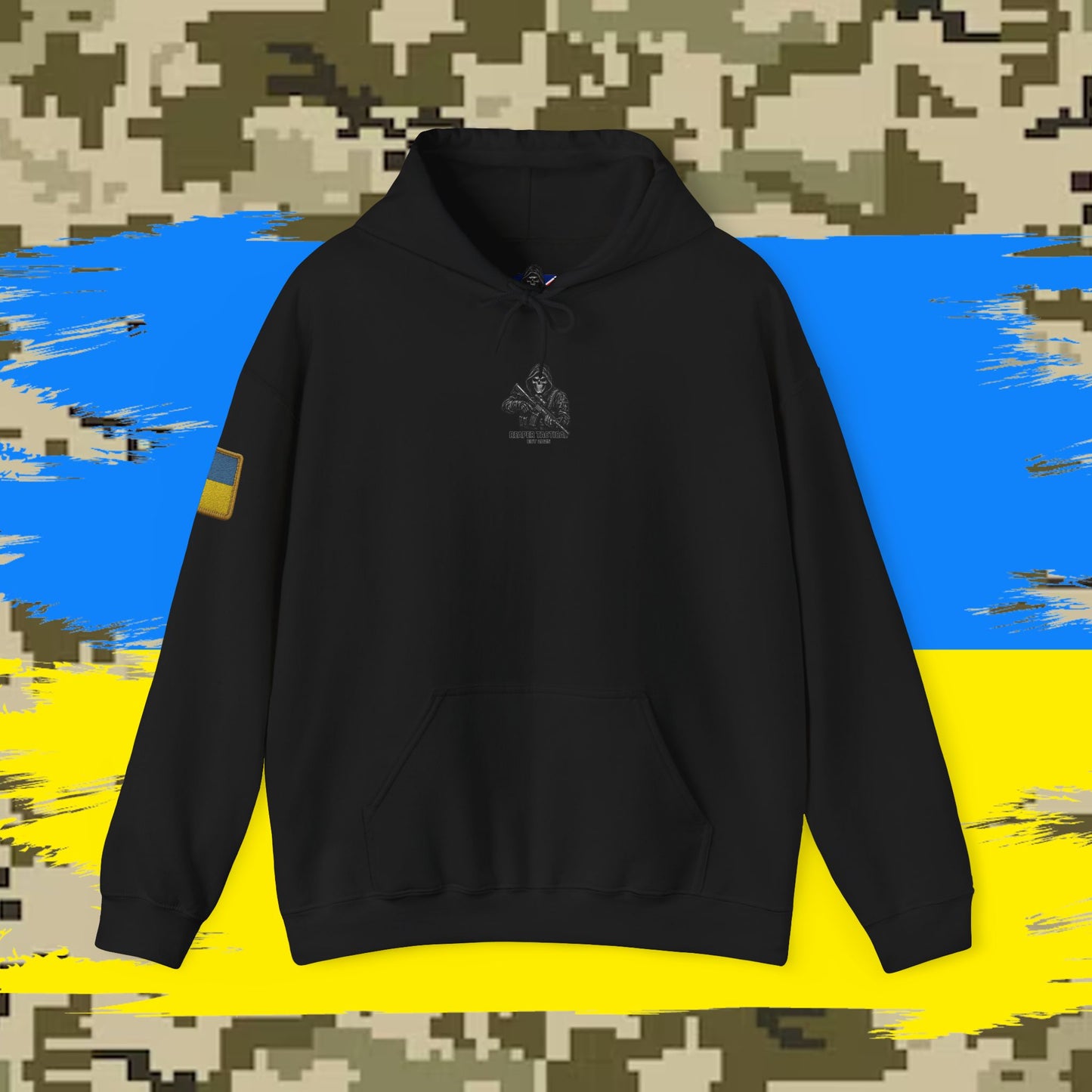 Reaper Tactical - Patriotic warrior (Ukraine) Hoodie, for the warfighter and operators.