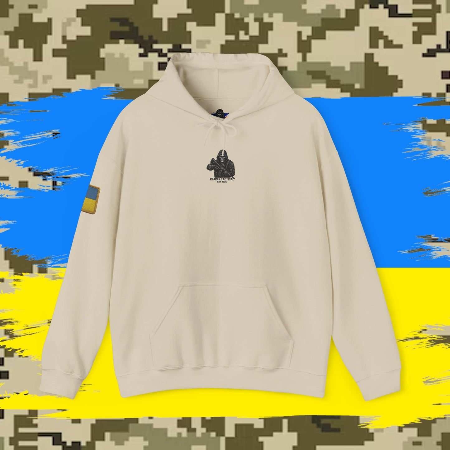 Reaper Tactical - Patriotic warrior (Ukraine) Hoodie, for the warfighter and operators.