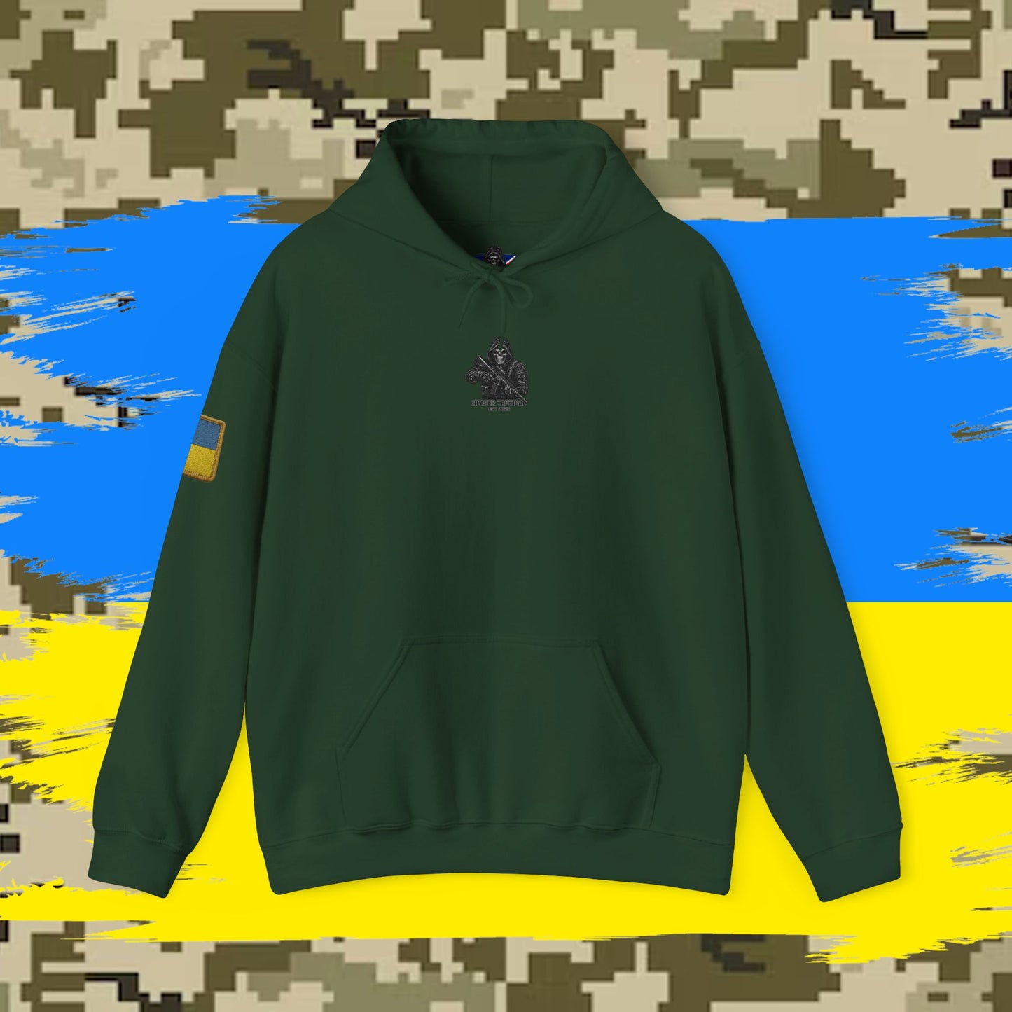 Reaper Tactical - Patriotic warrior (Ukraine) Hoodie, for the warfighter and operators.